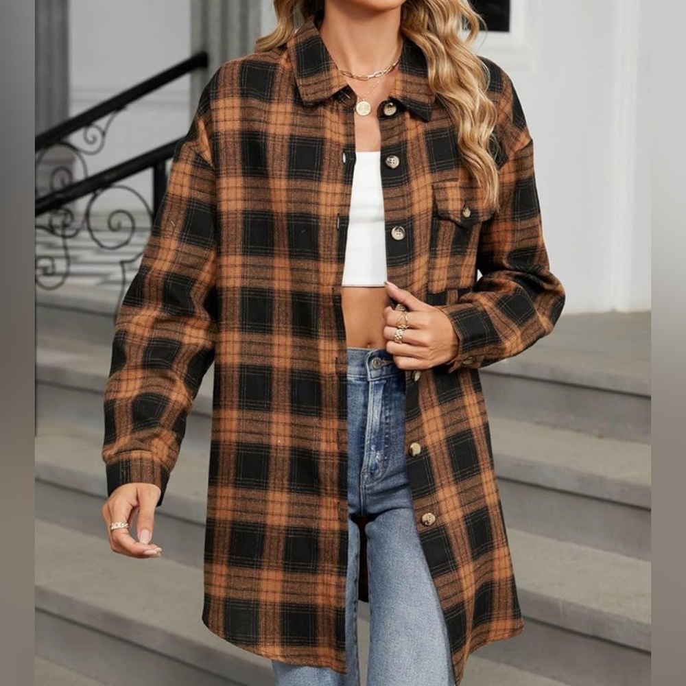 Bloomingdale's Checkered Coat in Black and Orange